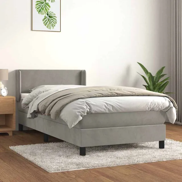 vidaXL Boxspring met matras fluweel lichtgrijs 100x200 cm grijs