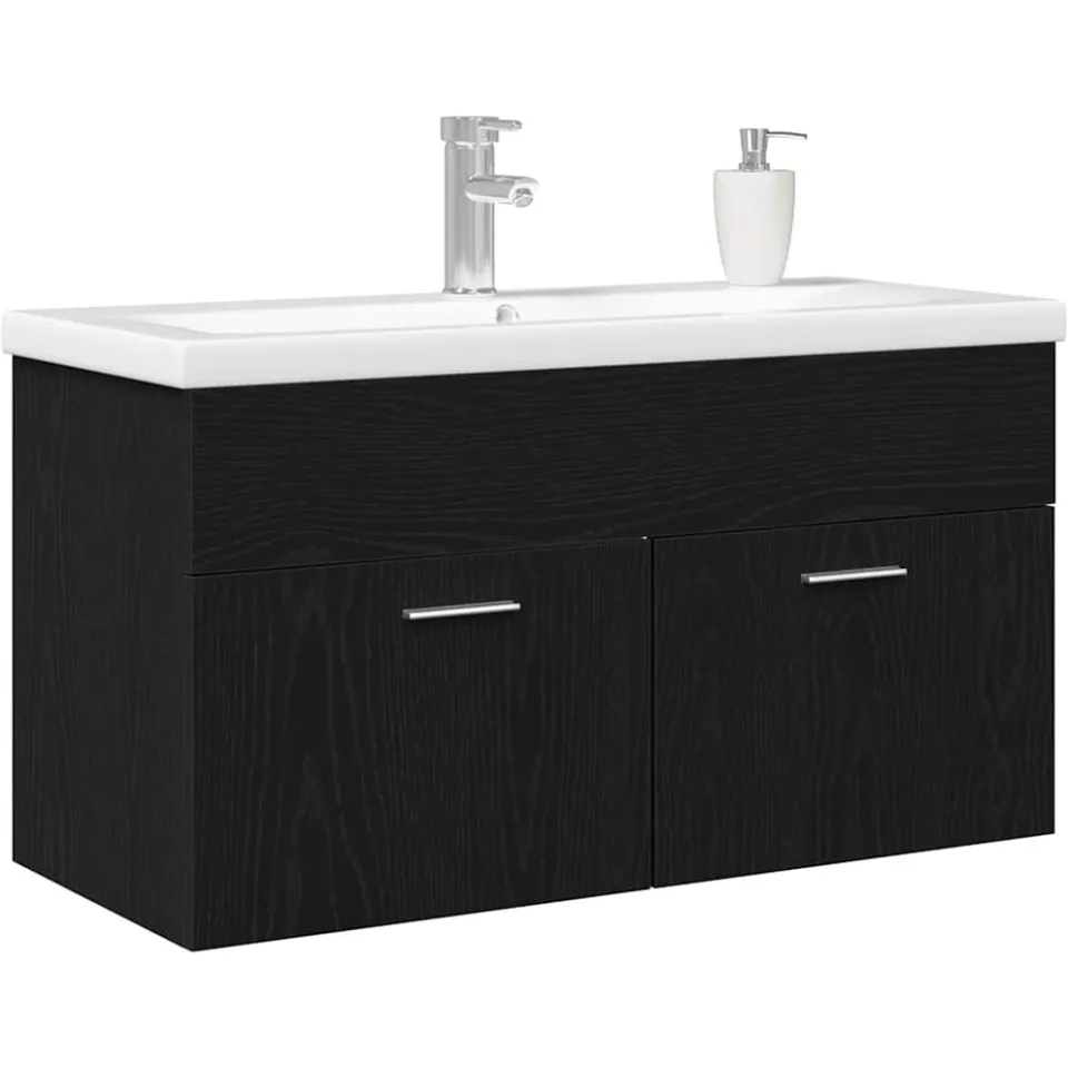 vidaXL Badkamerkast Zwart Eiken 90 x 38,5 x 46 cm Bewerkt hout