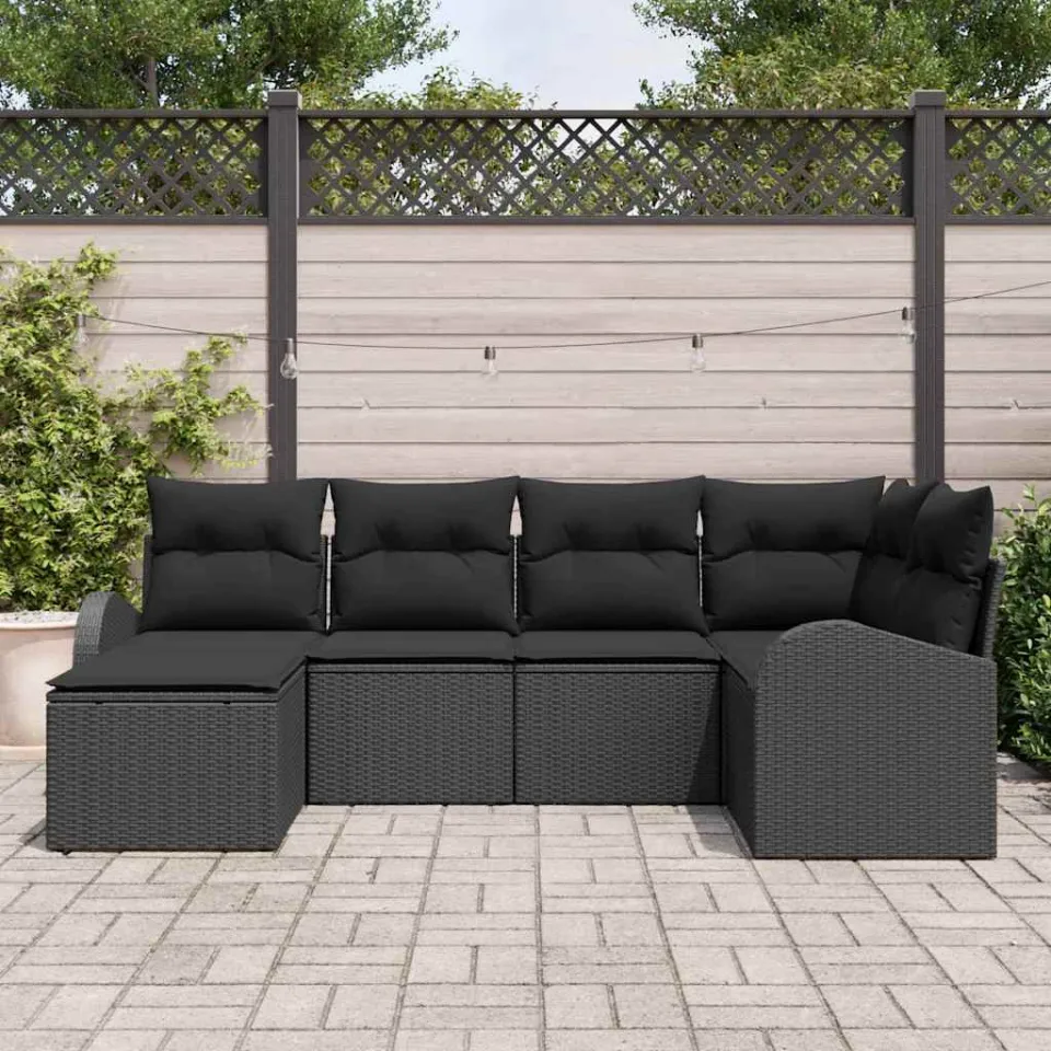 vidaXL Bankstel 6 st Zwart poly rattan, foto 3