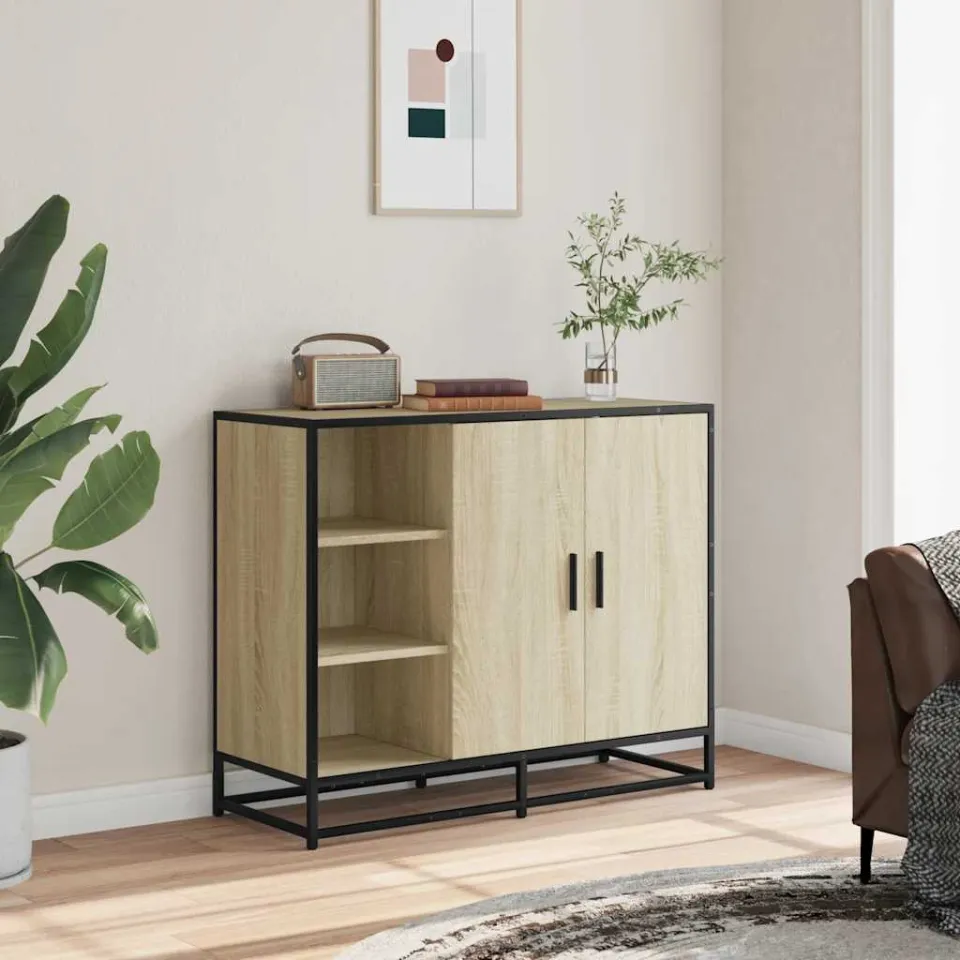 vidaXL Dressoir 92x35x76 cm bewerkt hout sonoma eikenkleurig, foto 3