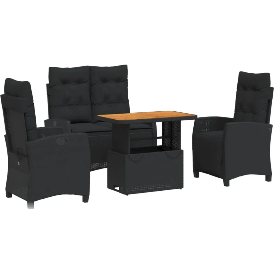 vidaXL 4-delige Tuinset met kussens poly rattan zwart, foto 3