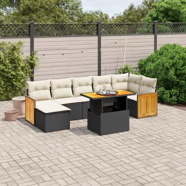 vidaXL 8-delige Loungeset met kussens poly rattan zwart, foto 2