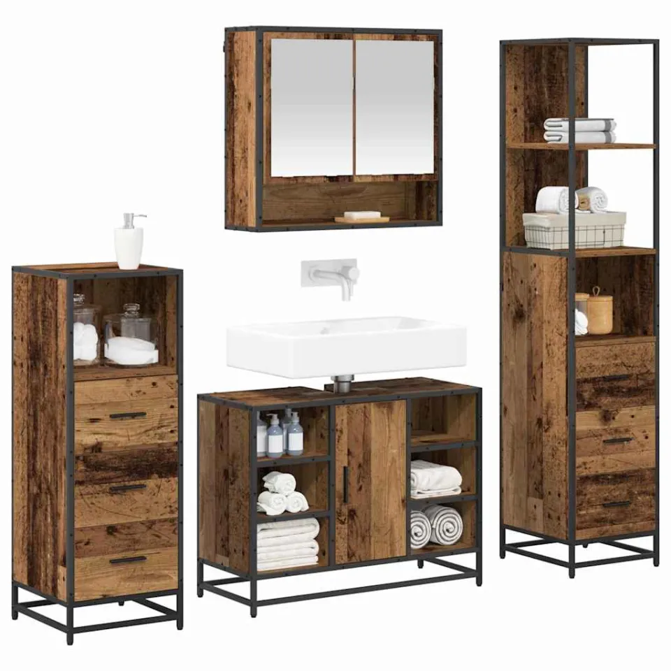 vidaXL Badkamermeubelset 4 st Oud Hout 80 x 33 x 60 cm Bewerkt hout Bruin