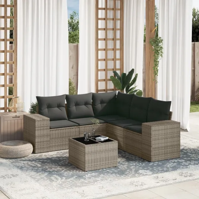 vidaXL 6-delige Loungeset met kussens poly rattan grijs, foto 2