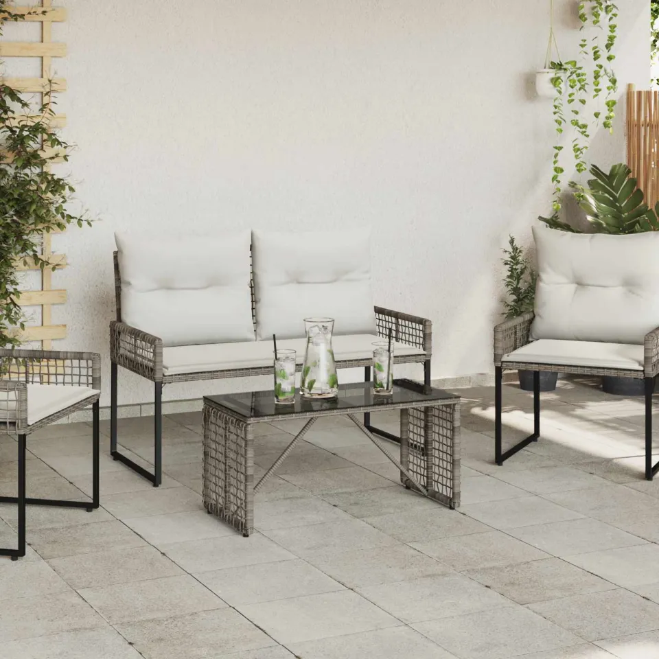 vidaXL Buiten Tafel Grijs en zwart 80 x 40 x 40 cm PE Rattan en Glas, foto 3