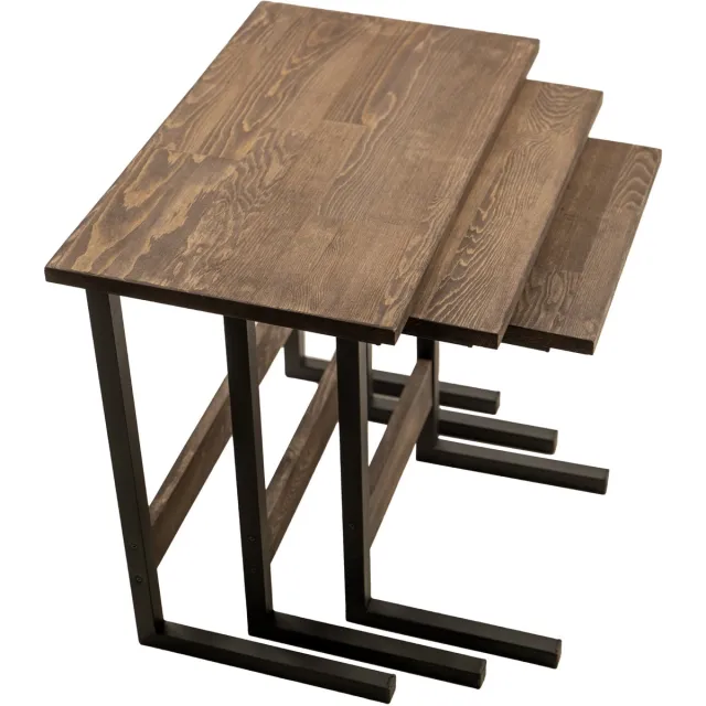 Industrial Living Bijzettafel - Salontafel - Industrieel - Tafeltje vierkant - Bijzettafels set van 3 - Bijzettafel metaal met hout - Zwart