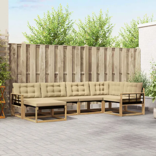 vidaXL Buiten bankenset 6 st Wit en Beige Massief Acaciahout