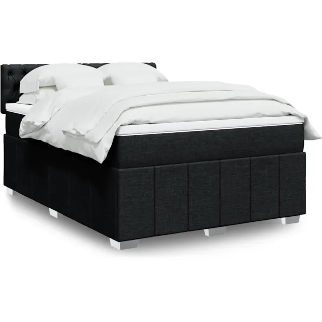 vidaXL Boxspring met matras stof zwart 140x190 cm