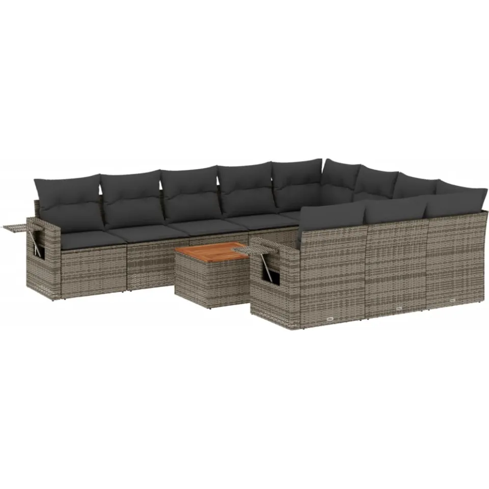 vidaXL 11-delige Loungeset met kussens poly rattan grijs, foto 3