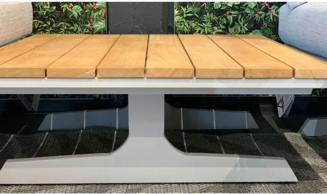 4 Seasons Outdoor Play panel concept Frost Grey coffee table teak 120 x 75 x 30 cm. Naturel