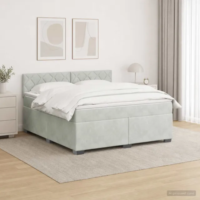 vidaXL Boxspring Bed met Matras en LED Lichtgrijs 140 x 190 cm fluweel