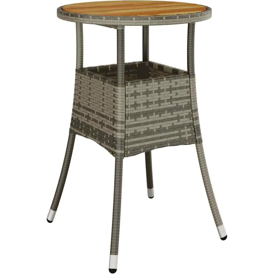 vidaXL Tuintafel Ø60x75 cm acaciahout en poly rattan grijs, foto 3
