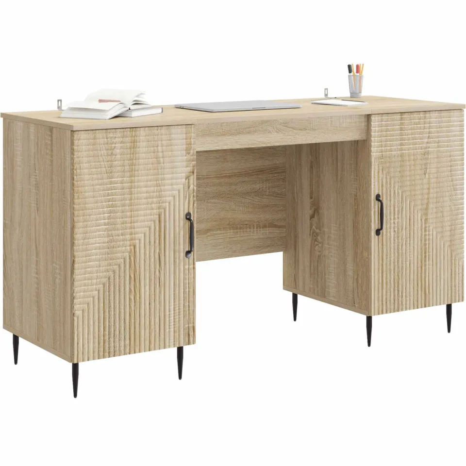 vidaXL Bureau Sonoma Eiken 142,5 x 50 x 75 cm Bewerkt hout Bruin