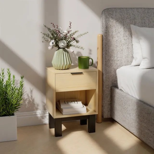 MODENUIT Nachttisch Bedtafel Met Lade En Open Vak 35 X 26 X 50 Cm Spaanplaat Eiken Voor Slaapkamer En Woonkamer Oak