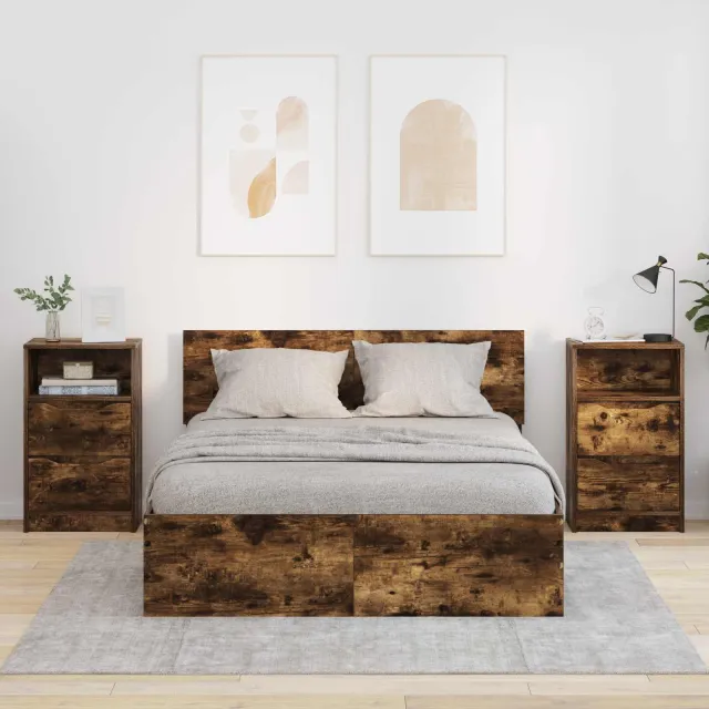 vidaXL Nachtkastjes 2 st Gerookt eiken 40 x 30 x 67 cm Bewerkt hout, foto 2