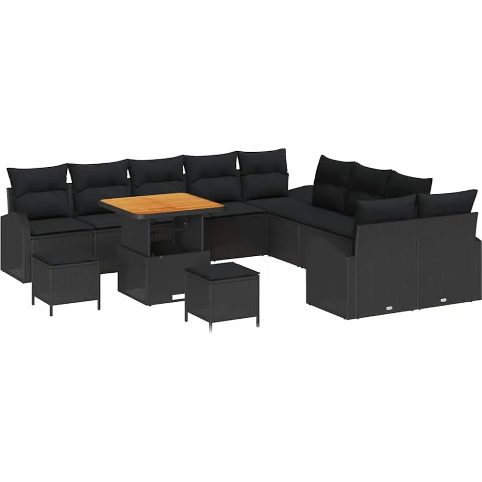 vidaXL Tuinbankenset 13 st Zwart poly rattan
