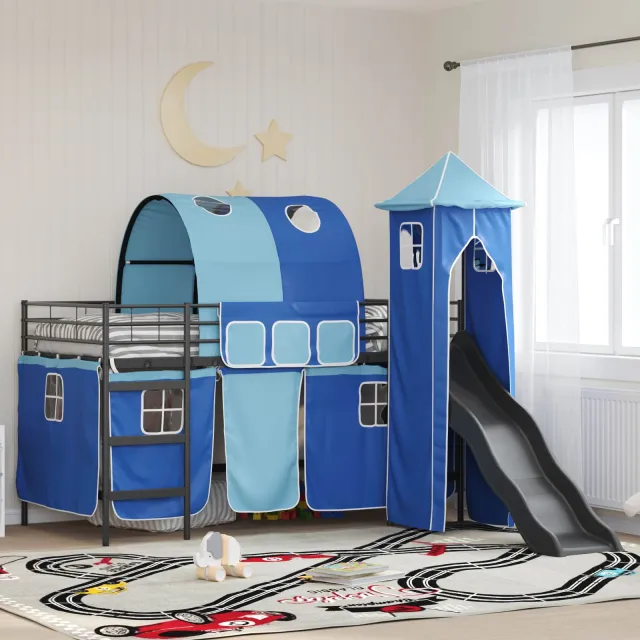 vidaXL Stapelbed voor kinderen Zwart en Blauw 100 x 200 cm Metaal