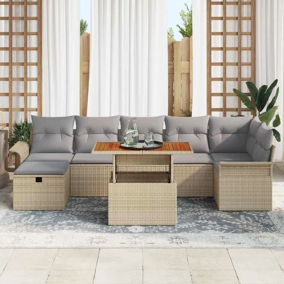 vidaXL Tuin Sofa Set 8 st Beige poly rattan, foto 3