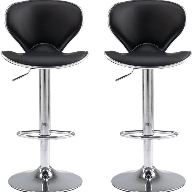 FOXSPORT Barkruk - 2 stuks - barstoel - 20cm in hoogte verstelbaar - met rugleuning en voetensteun - Draaibare barstoelen - 360°Draaibaar - bistro kruk - Zwart - Set van 2 Zwart/Set van 2