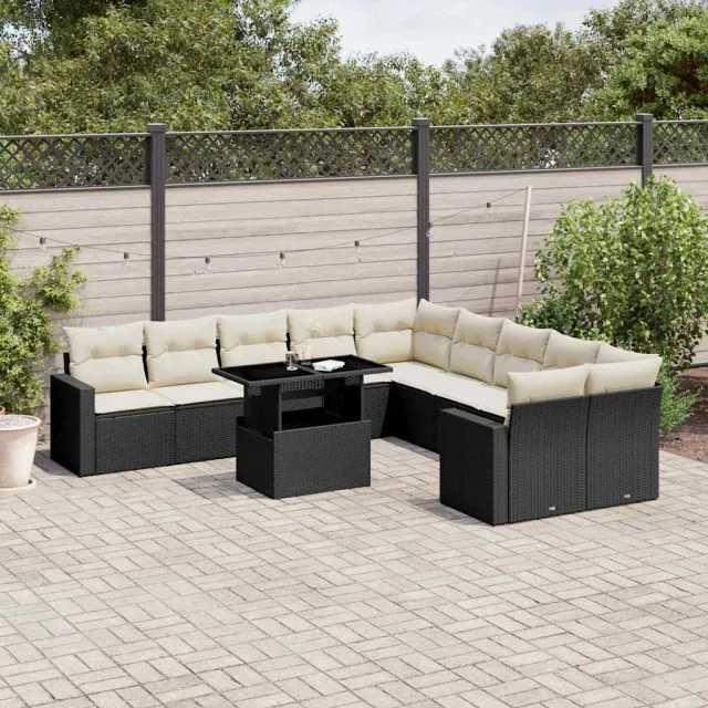 vidaXL 11-delige Loungeset met kussens poly rattan zwart, foto 2