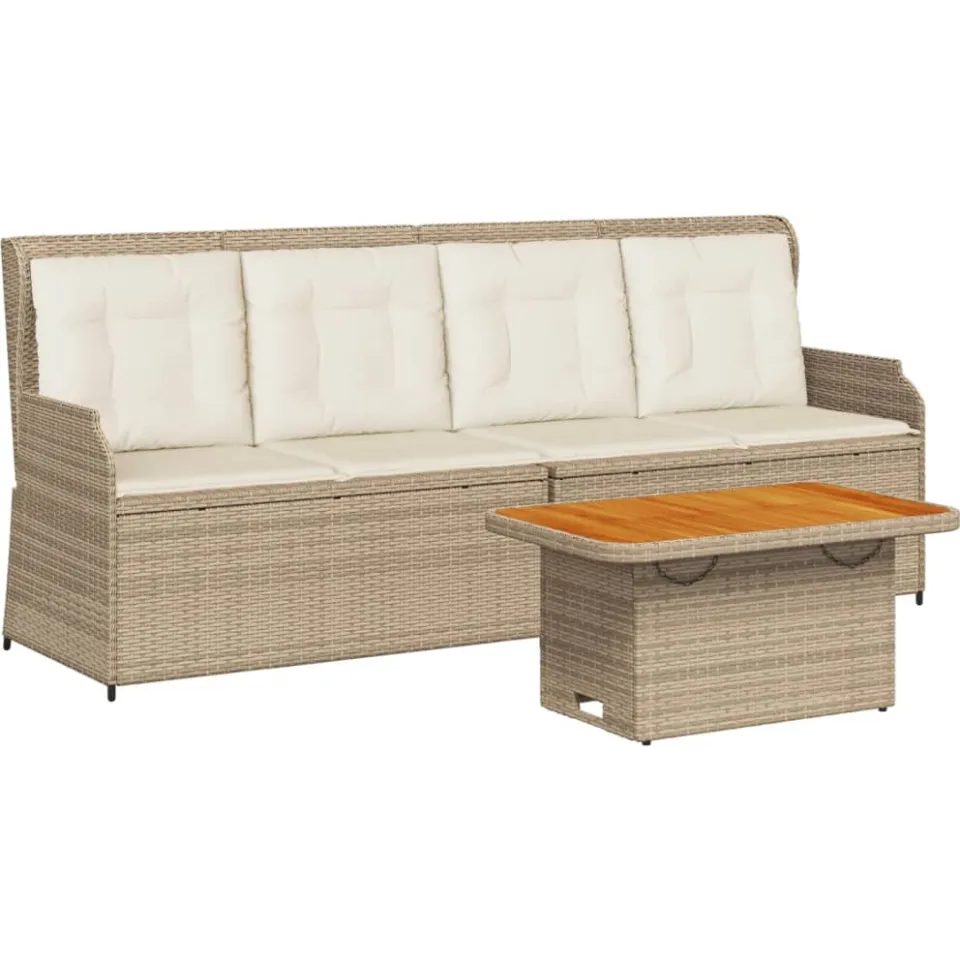 vidaXL 3-delige Loungeset met kussens poly rattan beige, foto 4