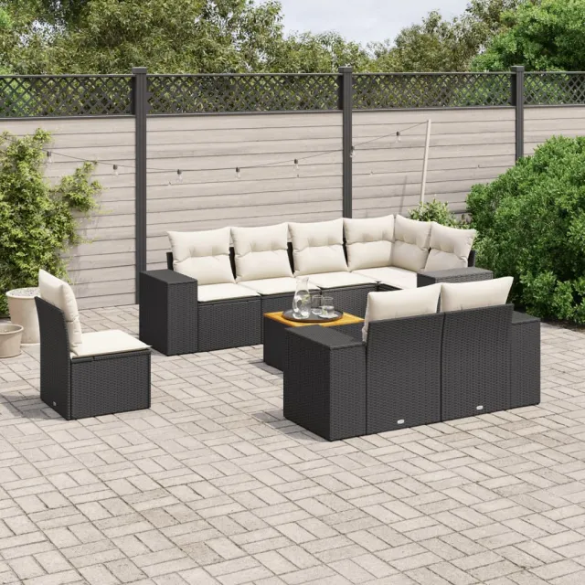 vidaXL 9-delige Loungeset met kussens poly rattan zwart, foto 2