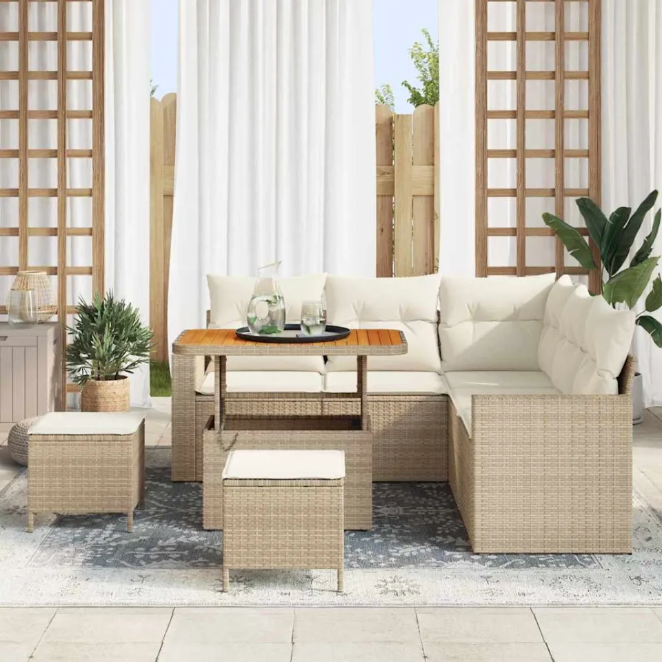 vidaXL Tuinbankenset 8 st Beige poly rattan, foto 3