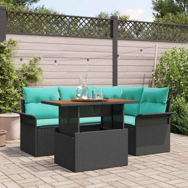 vidaXL Tuin Sofa Set 5 st Zwart Poly riet, foto 2
