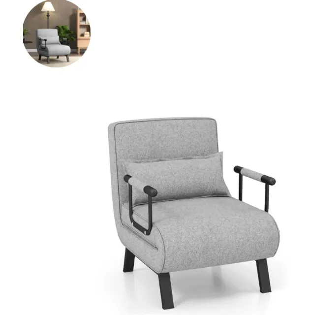 GranMaison Slaapbank - Uitklapbaar - Slaapstoel - Logeerbed - Zetelbed - Slaapfauteuil - Vouwbed - 1 persoons - Zeer comfortabel - Lichtgrijs
