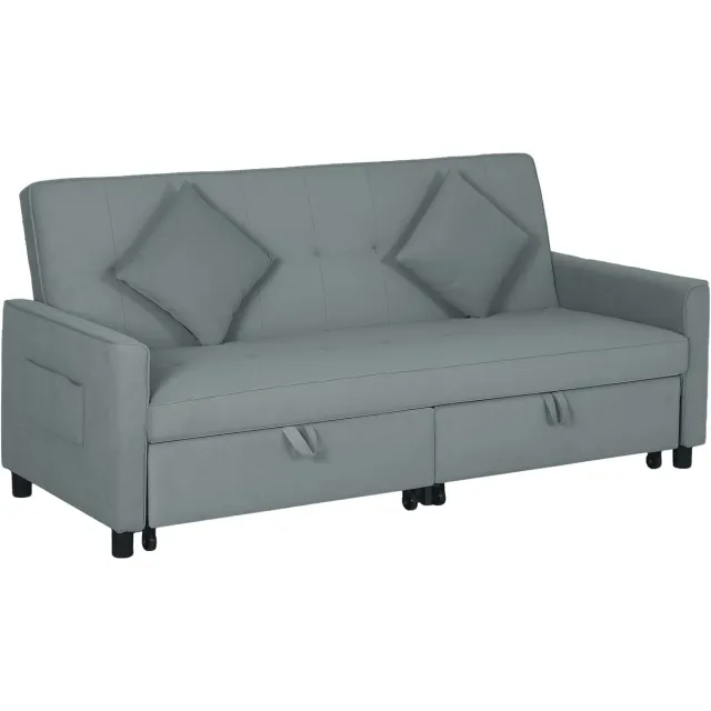 Homona 3-zits slaapbank - Met kussen, wielen en verstelbare rugleuning - 196 x 90 x 89 cm - Grijs