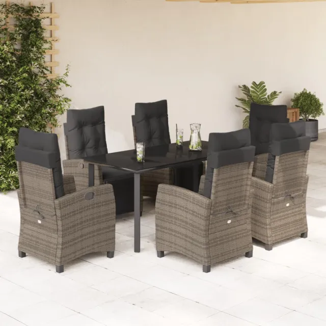 vidaXL 7-delige Tuinset met kussens poly rattan grijs, foto 2