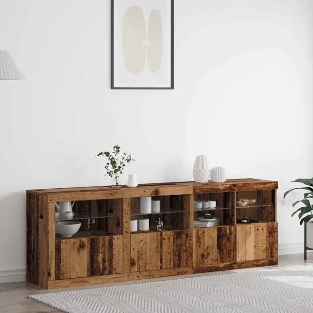 vidaXL LED Sideboard Oud hout 202 x 37 x 67 cm Bewerkt hout Bruin