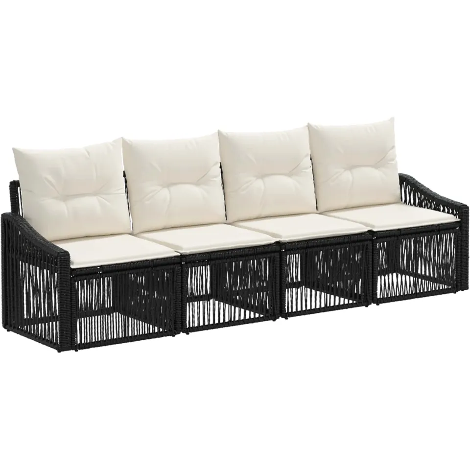 vidaXL Tuinbankenset 4 st 4-zits Zwart poly rattan, foto 3