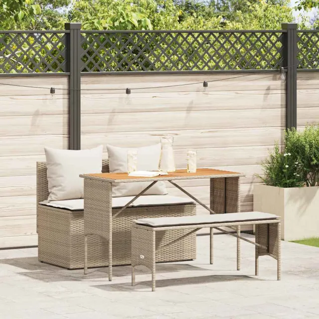 vidaXL 3-delige tuinset met kussens, beige polyrotan