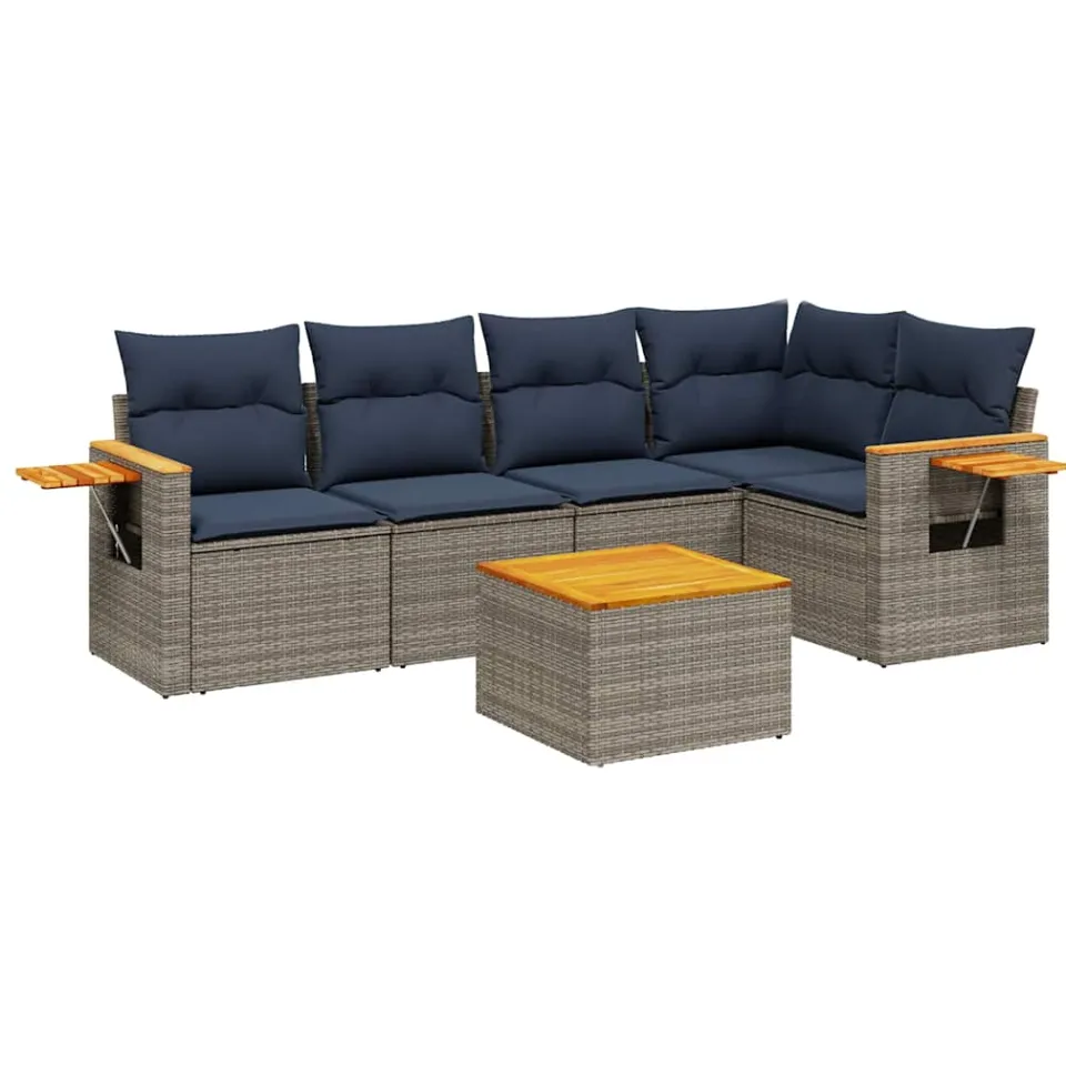 vidaXL 6-delige Loungeset met kussens poly rattan grijs, foto 3