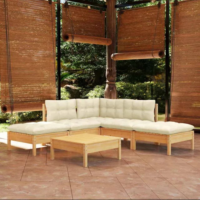 vidaXL 6-delige Loungeset met crèmekleurige kussens grenenhout, foto 2