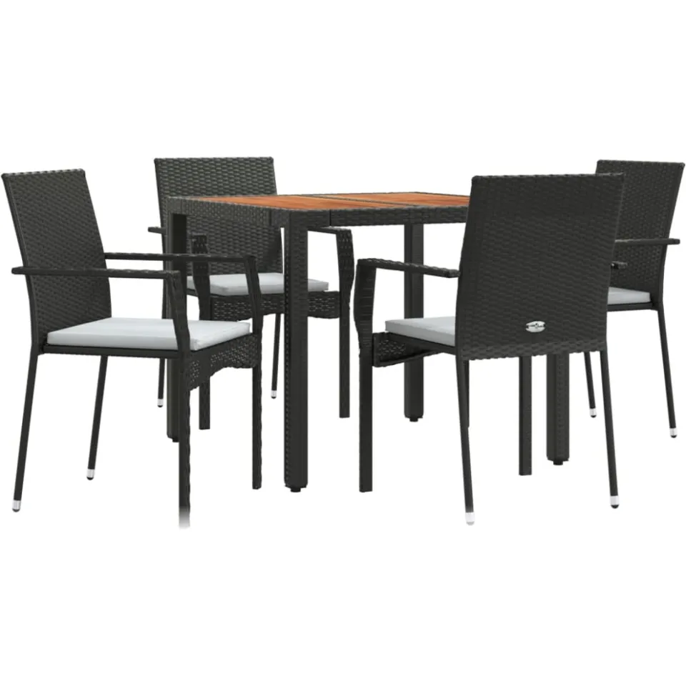 vidaXL 5-delige Tuinset met kussens poly rattan zwart