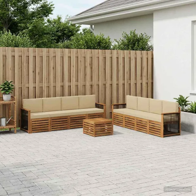 vidaXL Buiten bankenset 9 st 8-zits Natuurlijk en Beige