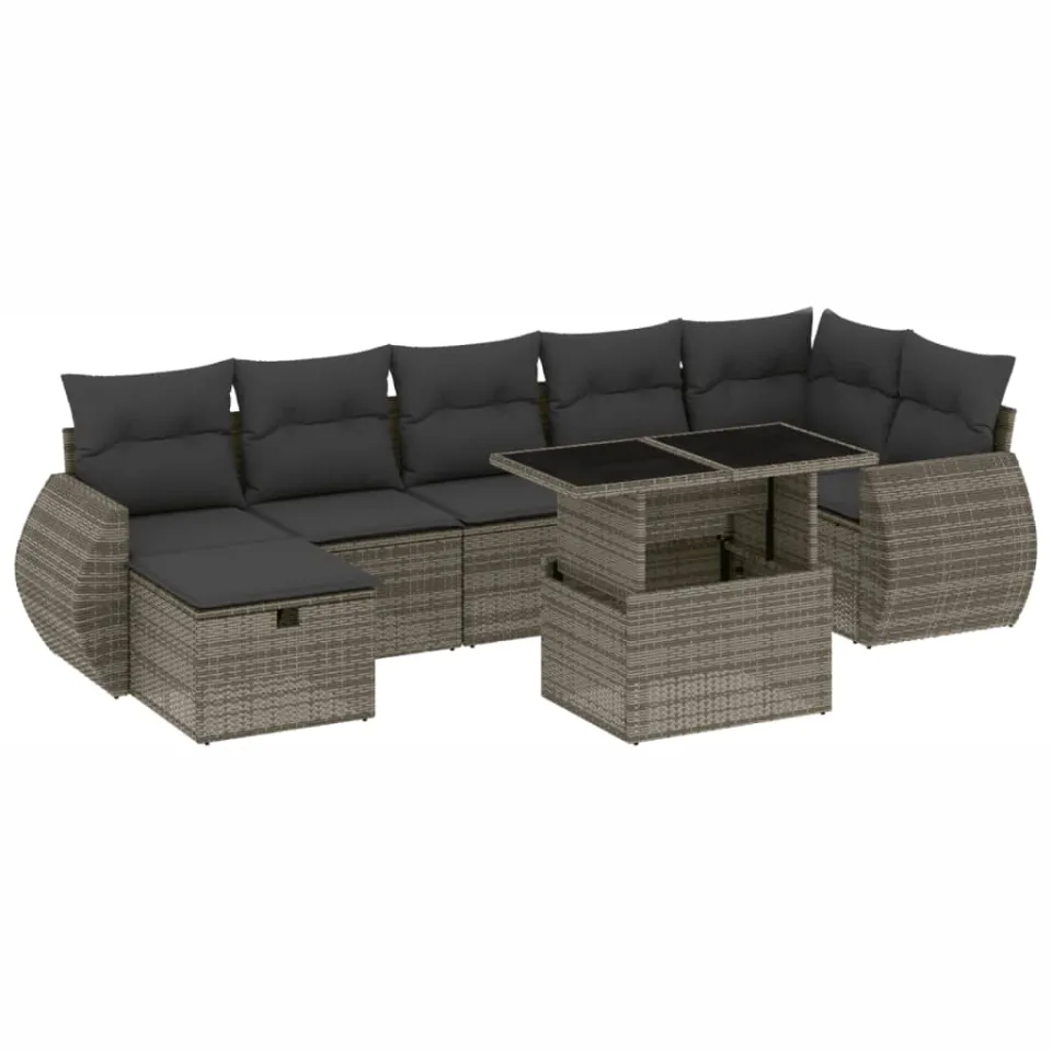 vidaXL 8-delige Loungeset met kussens poly rattan grijs, foto 3