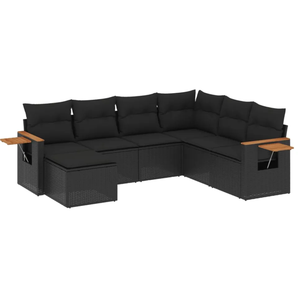 vidaXL 7-delige Loungeset met kussens poly rattan zwart, foto 3