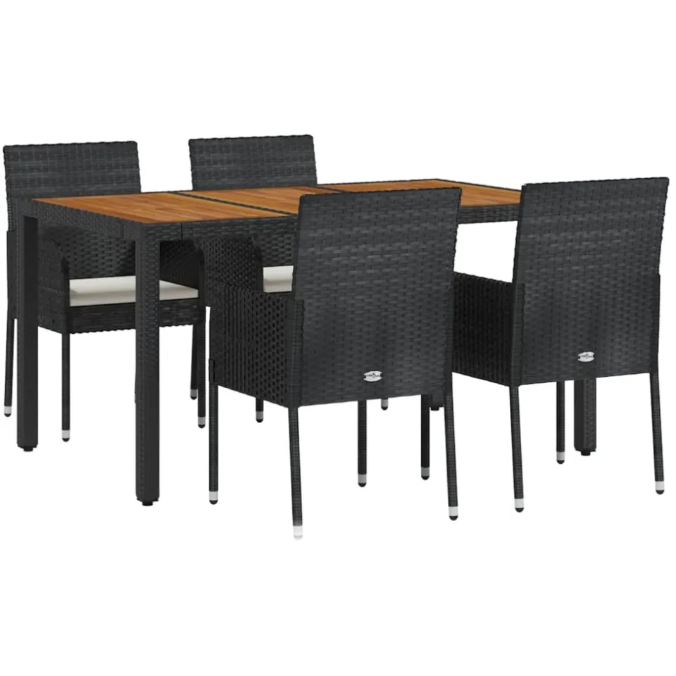 vidaXL 5-delige Tuinset met kussens poly rattan zwart