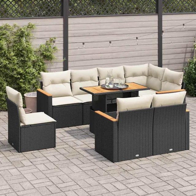 vidaXL 9-delige Loungeset met kussens poly rattan acacia zwart, foto 2