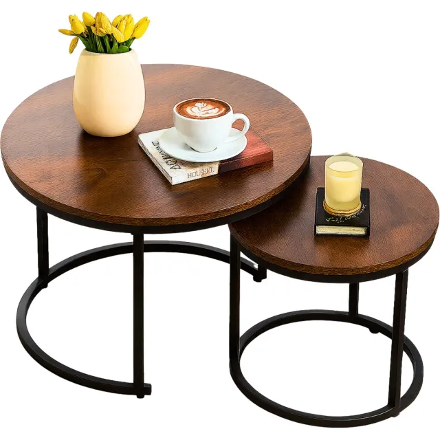 Home Heaven Home-Heaven® Salontafel Rond Bruin Hout set van 2 – Salontafels Ø60cm & Ø40cm