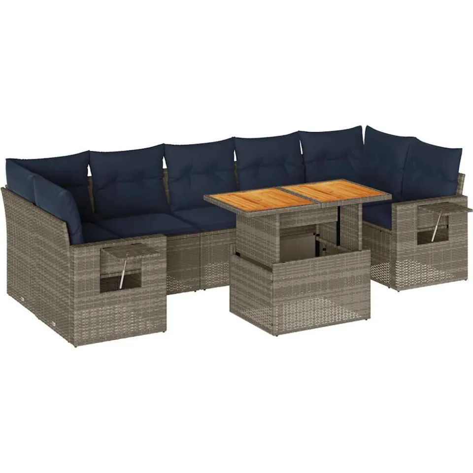 vidaXL 8-delige Loungeset met kussens poly rattan grijs, foto 3