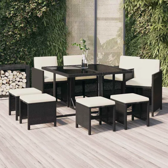 vidaXL 9-delige Tuinset met kussens poly rattan zwart, foto 2