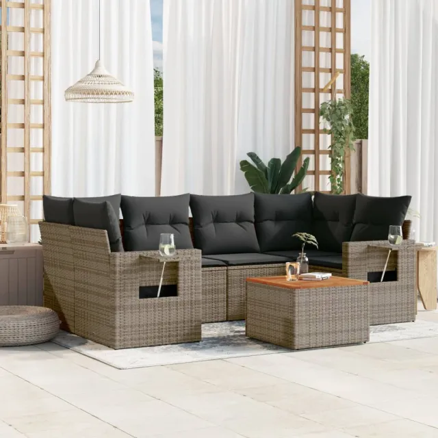 vidaXL 7-delige Loungeset met kussens poly rattan grijs, foto 2