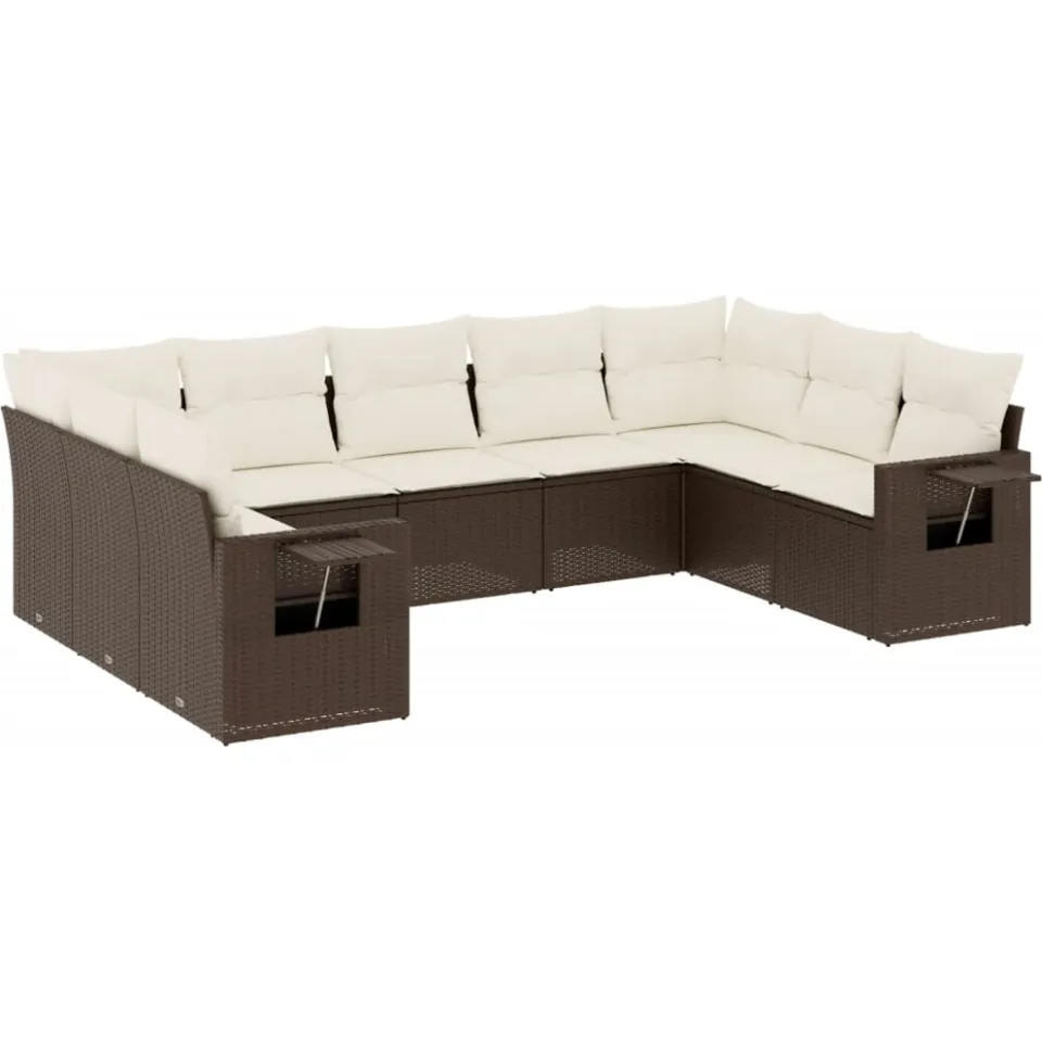 vidaXL 9-delige Loungeset met kussens poly rattan bruin, foto 3