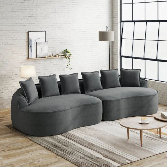 HAUSS SPOLE Hoekbank - Modulaire 4-Zits Relaxbank - Chaise Longue Met Diepe Zit En Kussens - Voor Woonkamer - Chenille Grijs