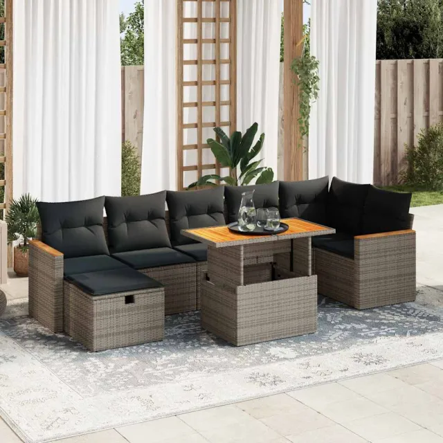 vidaXL 5-delige Loungeset met kussens poly rattan acacia grijs