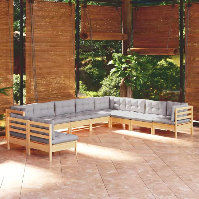 vidaXL 11-delige Loungeset met grijze kussens massief grenenhout grijs, foto 2